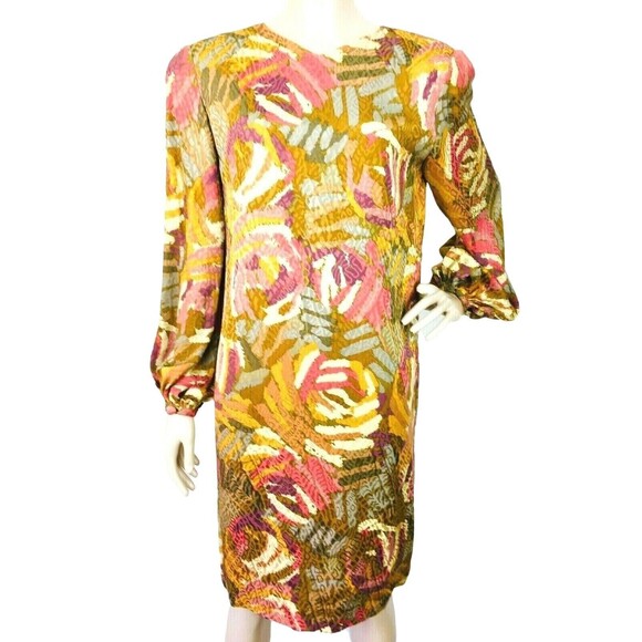 VTG 80s Silk Floral Brocade Balloon Sleeve Wayne Kastning Helga Dress S/M NEW - Picture 4 of 8